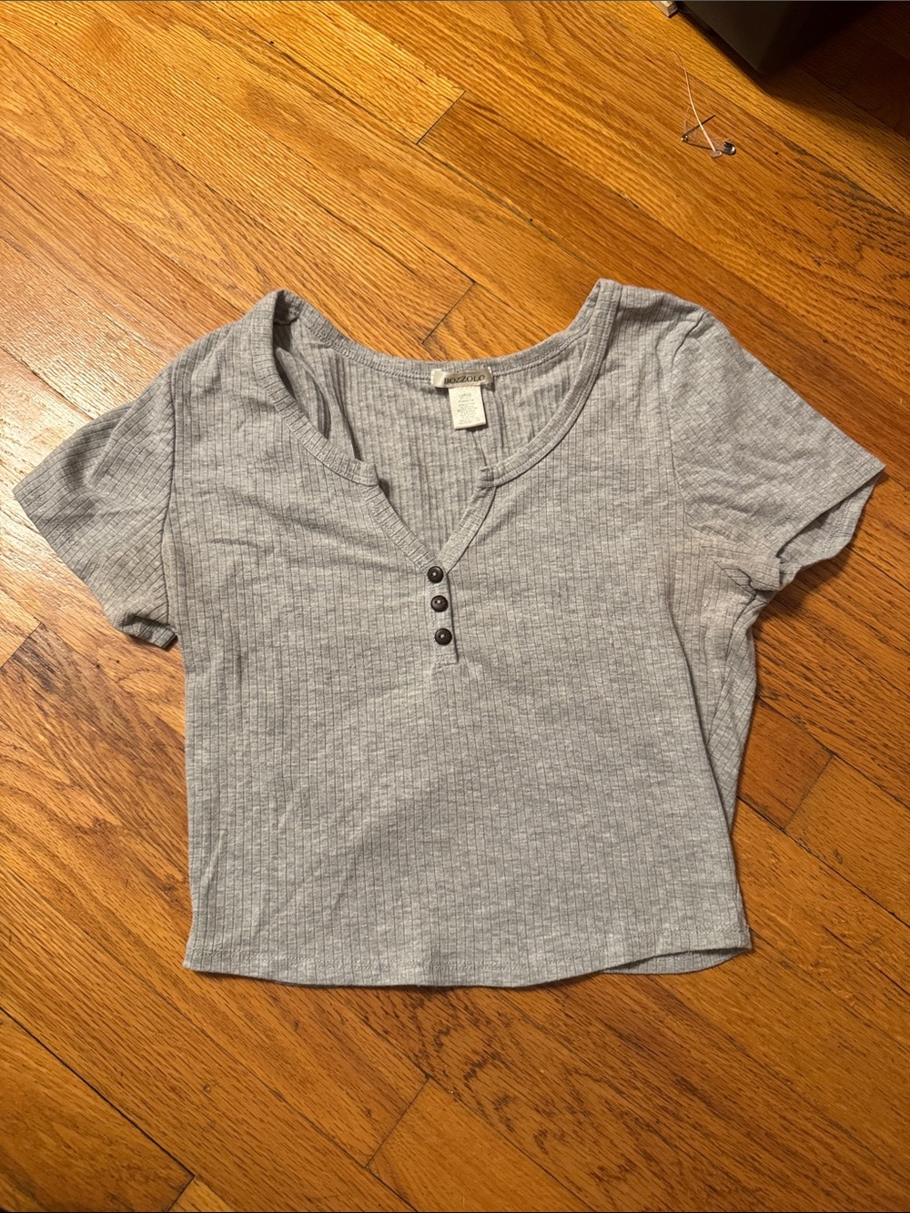 Bozzolo Gray Ribbed Henley Crop Top